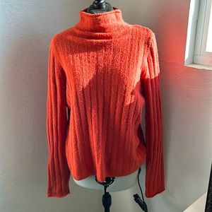 Madewell orange wool ribbed funnel neck sweater - medium